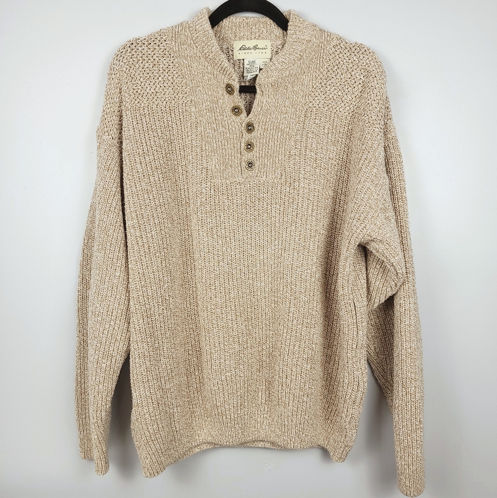 Eddie Bauer 100% Cotton Knit Oatmeal Sweater